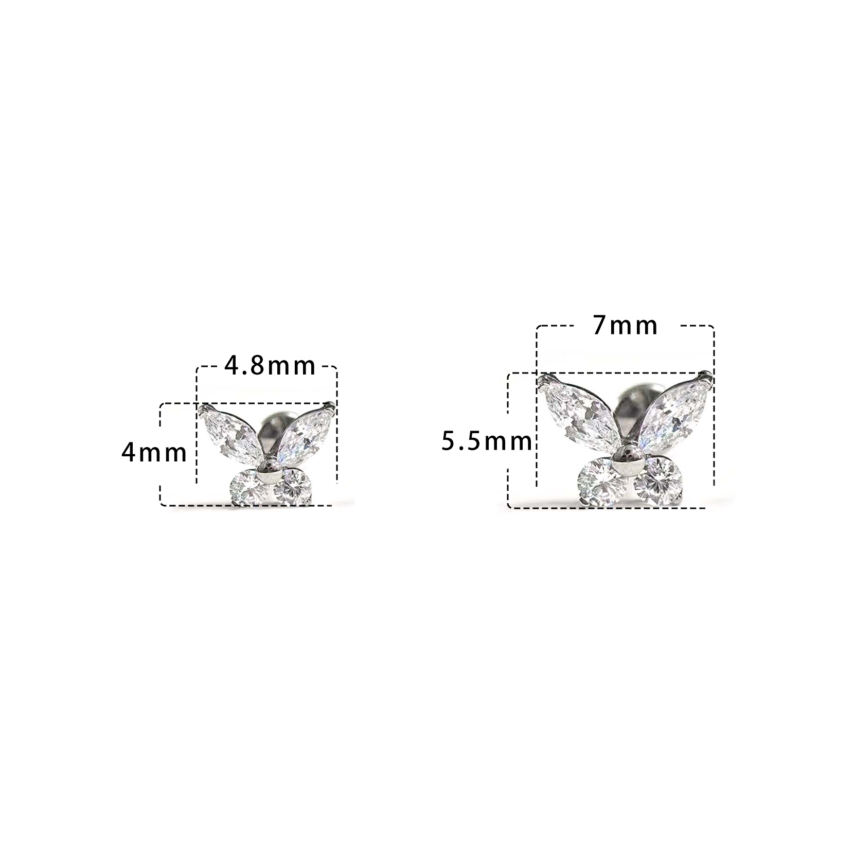 F136 Titanium 4-Stone Butterfly Ear Stud Helix Cartilage Piercing