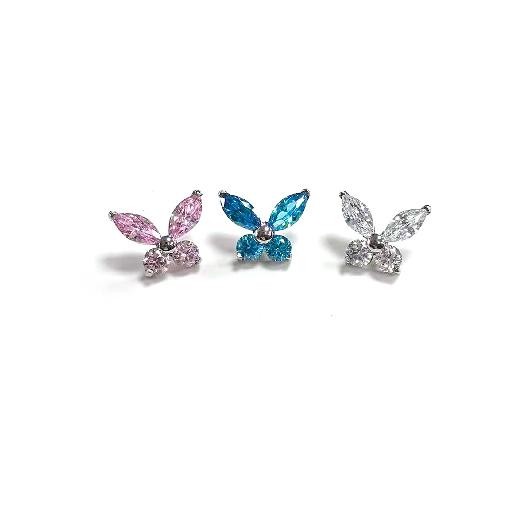 F136 Titanium 4-Stone Butterfly Ear Stud Helix Cartilage Piercing