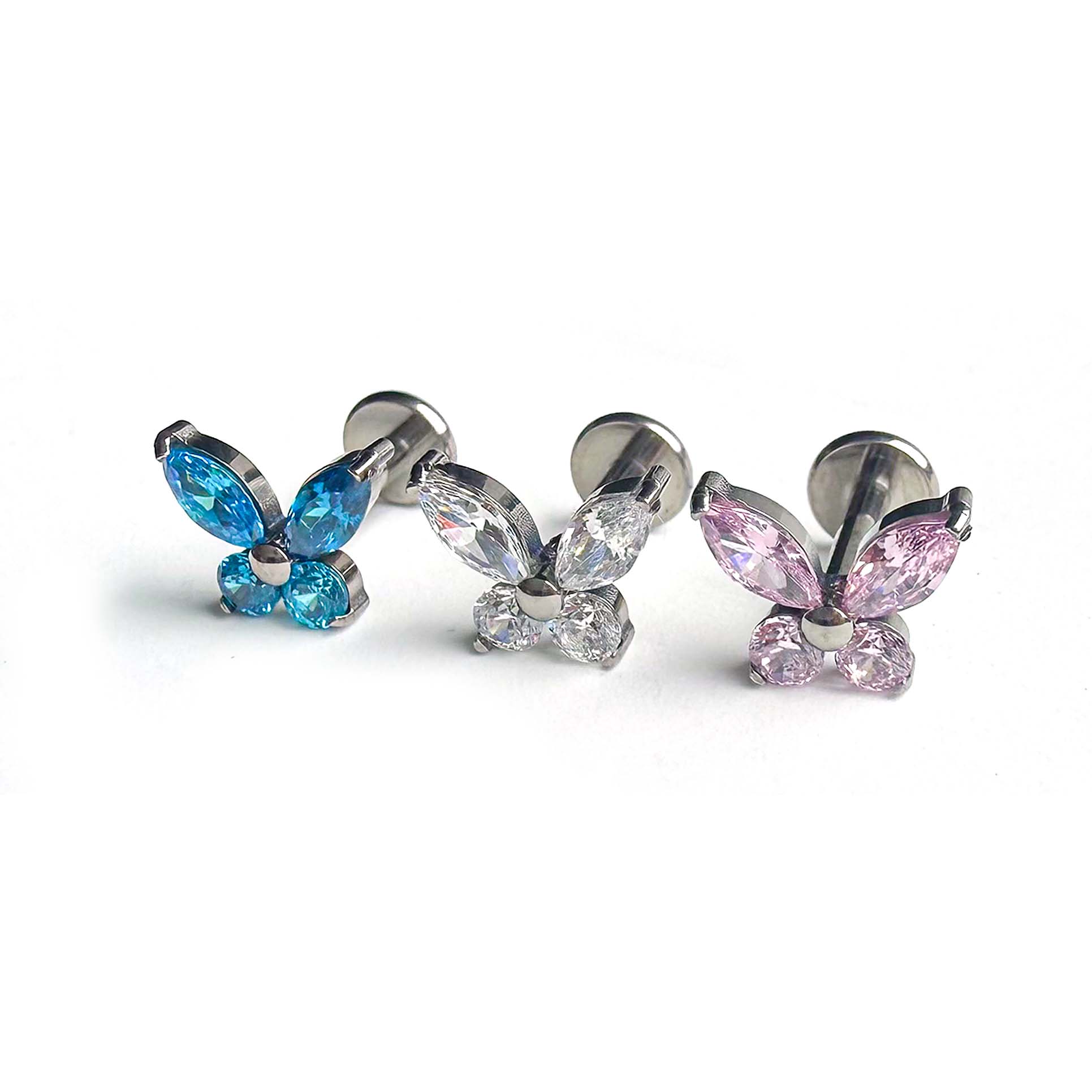 F136 Titanium 4-Stone Butterfly Ear Stud Helix Cartilage Piercing