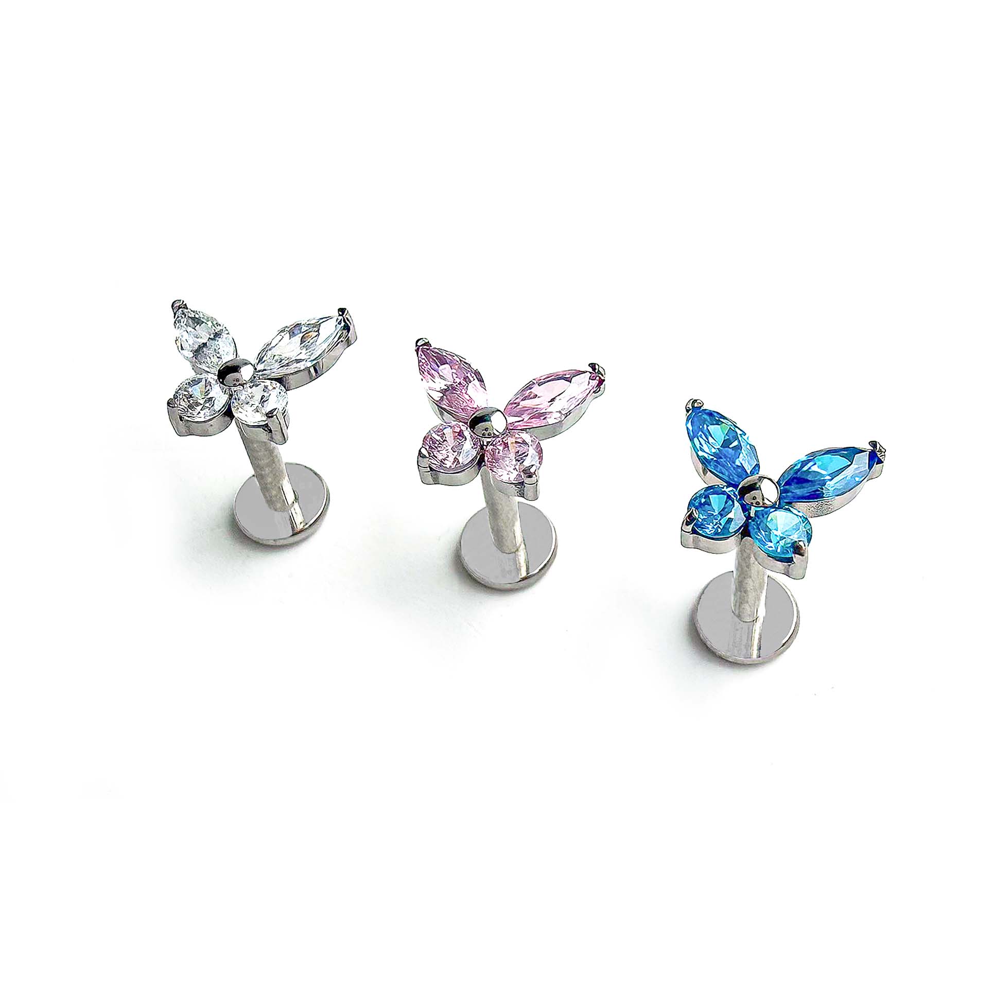 F136 Titanium 4-Stone Butterfly Ear Stud Helix Cartilage Piercing