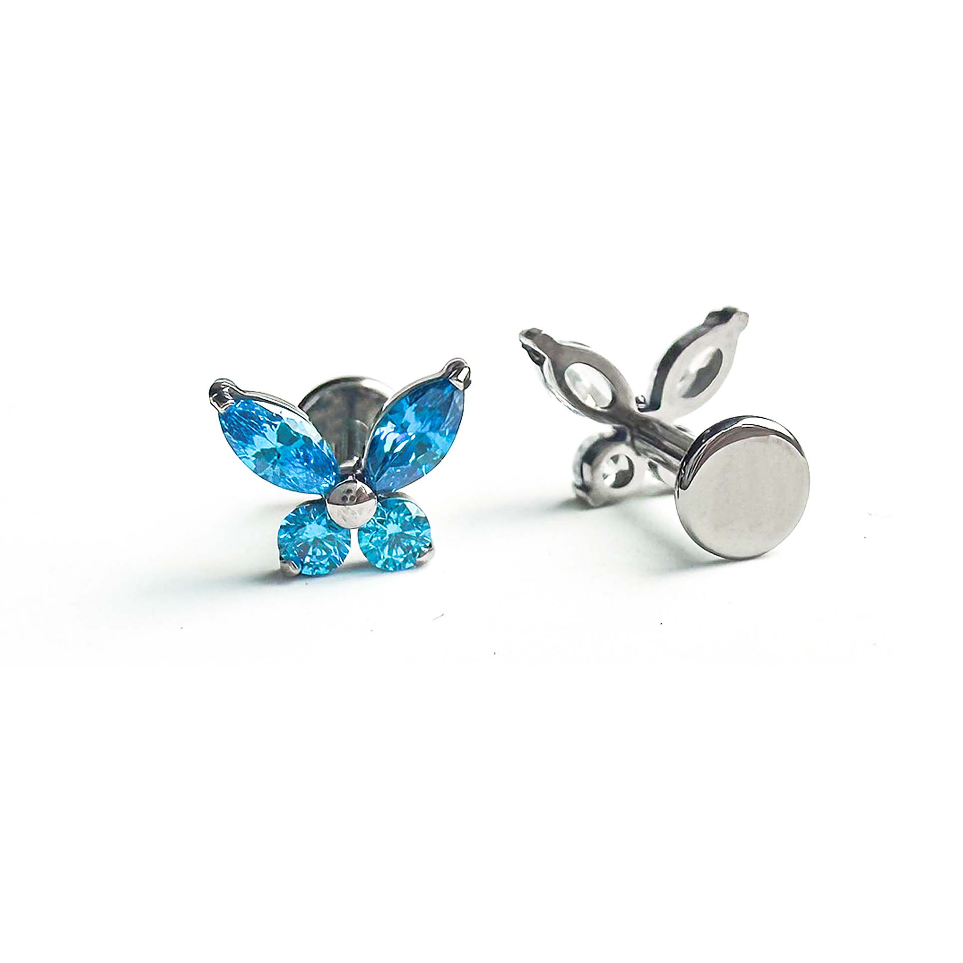 F136 Titanium 4-Stone Butterfly Ear Stud Helix Cartilage Piercing