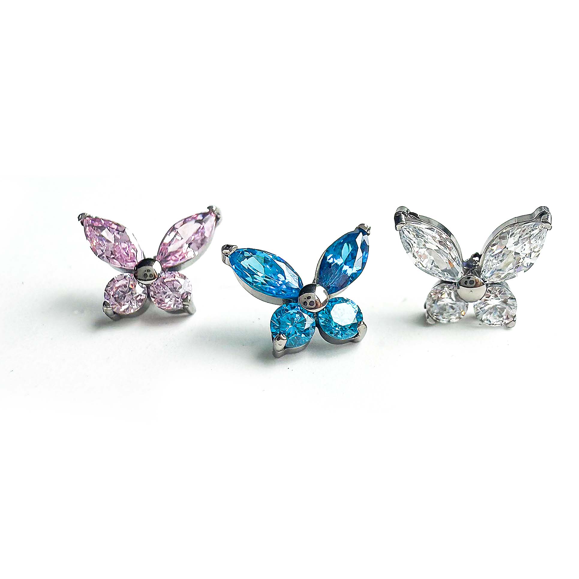 F136 Titanium 4-Stone Butterfly Ear Stud Helix Cartilage Piercing
