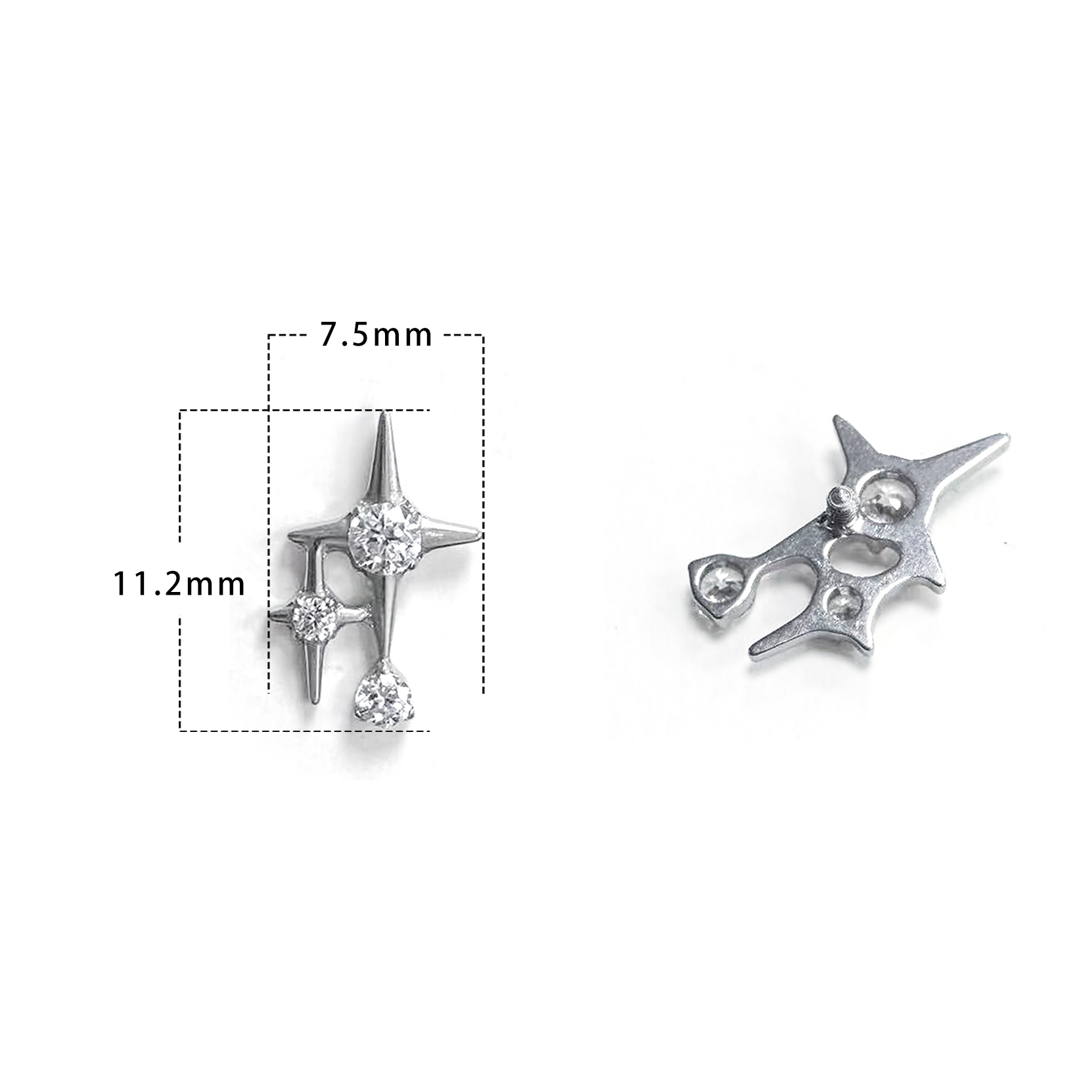 F136 Titanium 3-Stone Twin Star Ear Stud Helix Cartilage Piercing