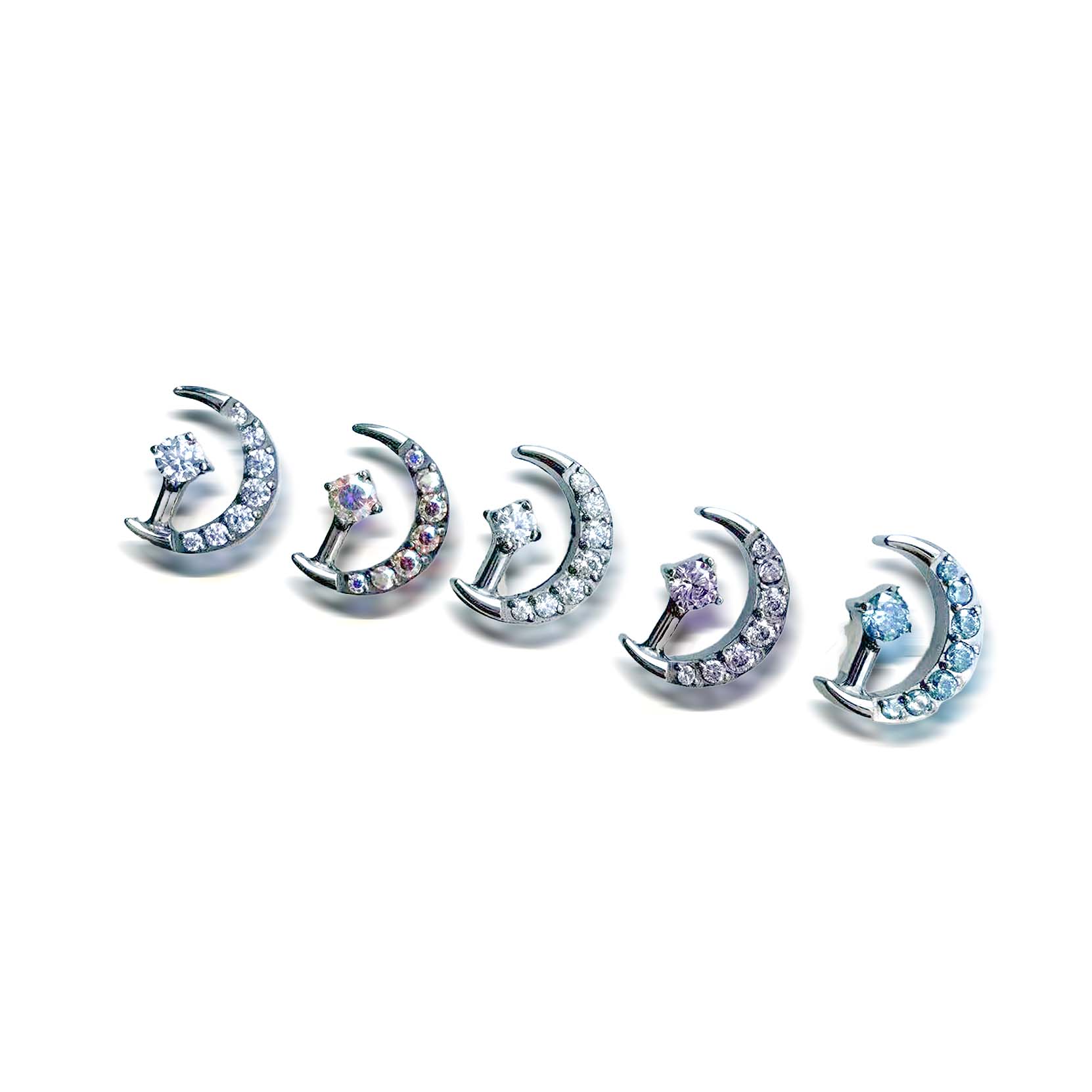 F136 Titanium Crescent CZ Ear Stud Helix Cartilage Piercing