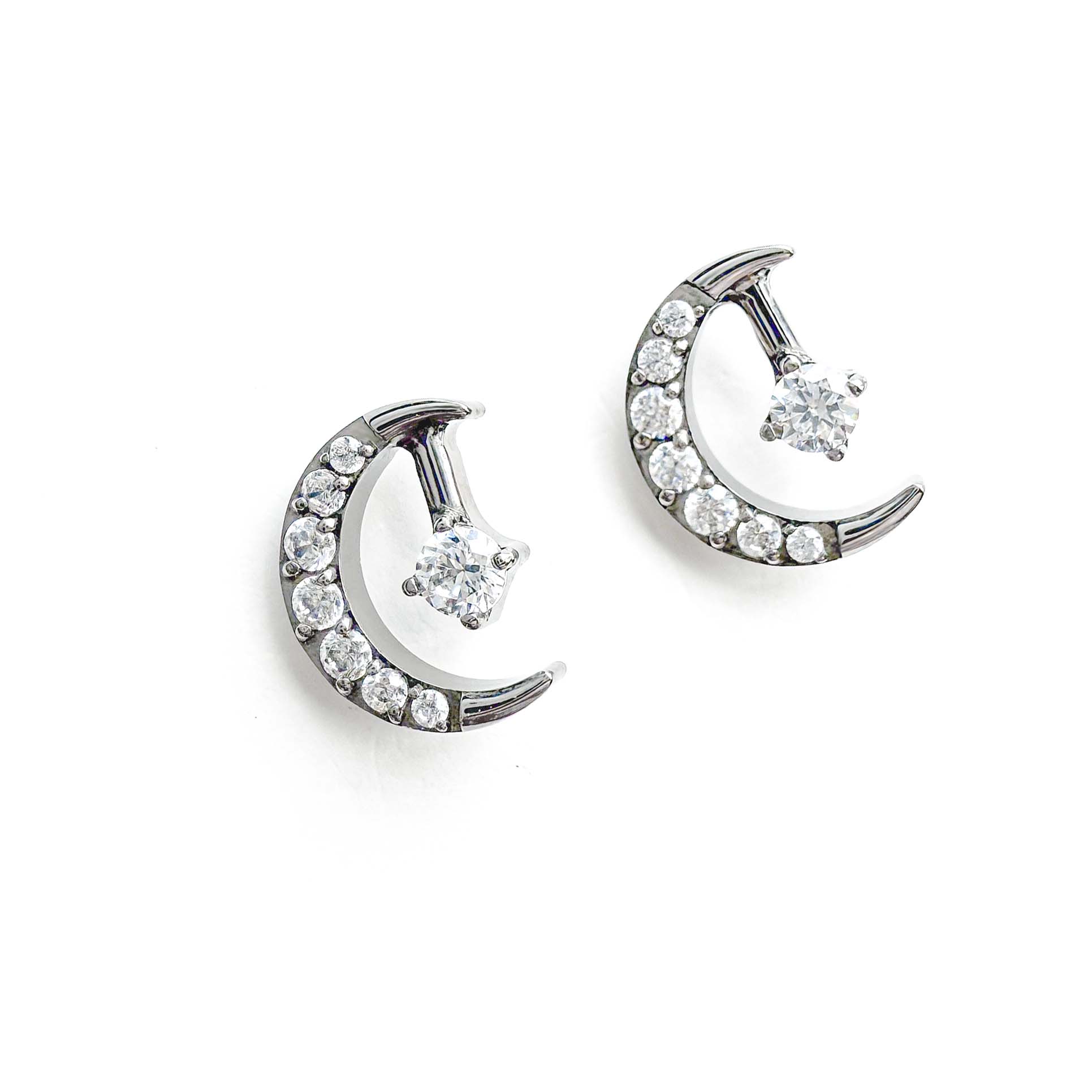F136 Titanium Crescent CZ Ear Stud Helix Cartilage Piercing