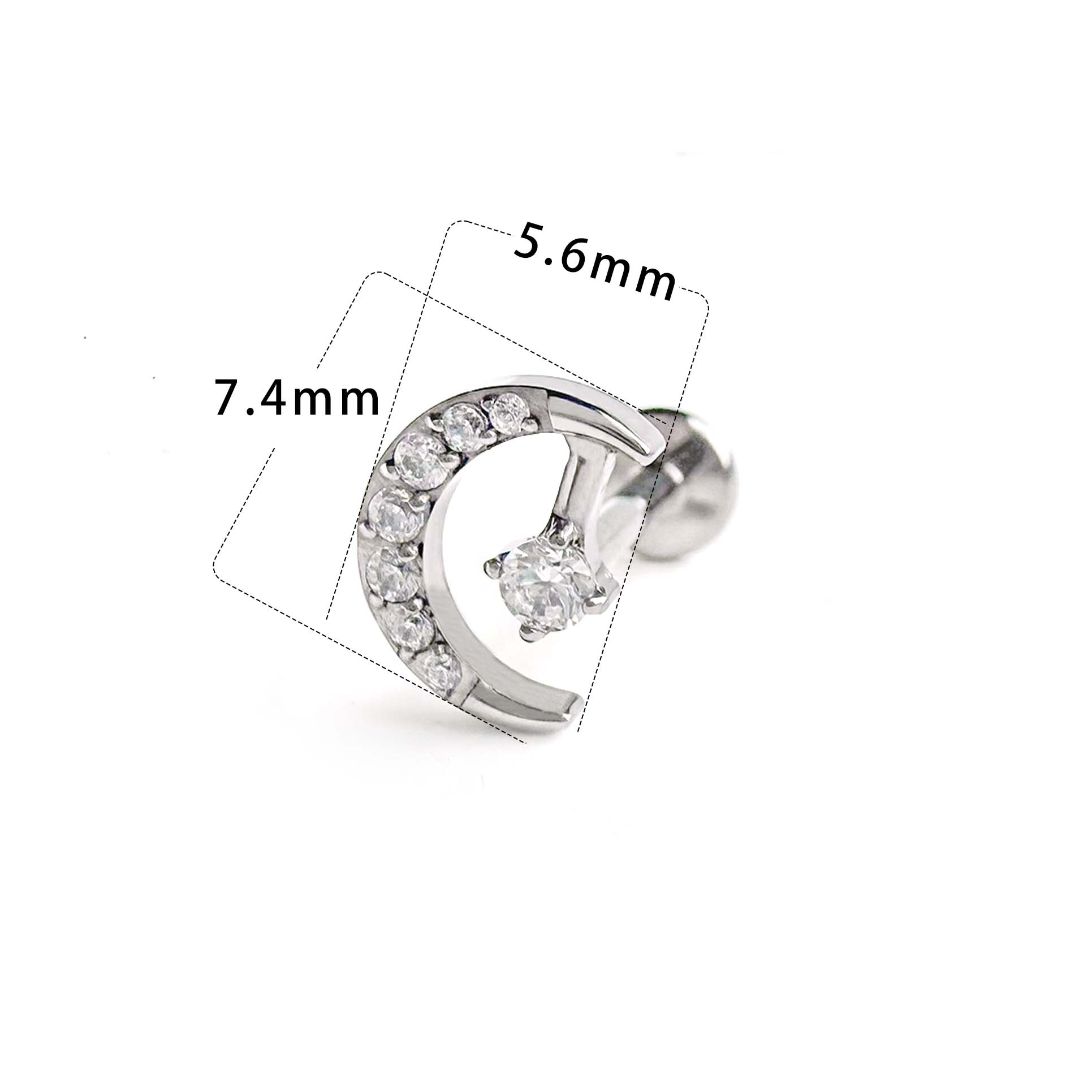 F136 Titanium Crescent CZ Ear Stud Helix Cartilage Piercing