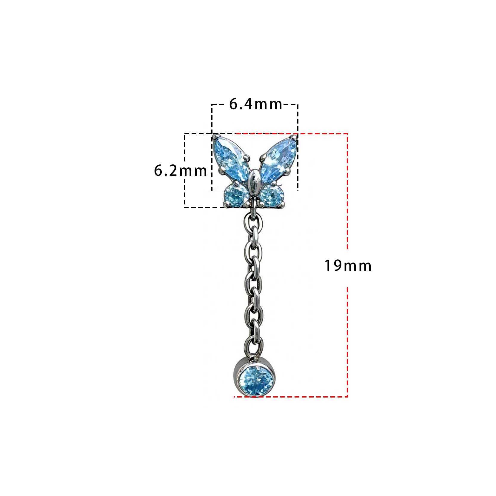 F136 Titanium Butterfly Pendant Ear Stud Helix Cartilage Piercing