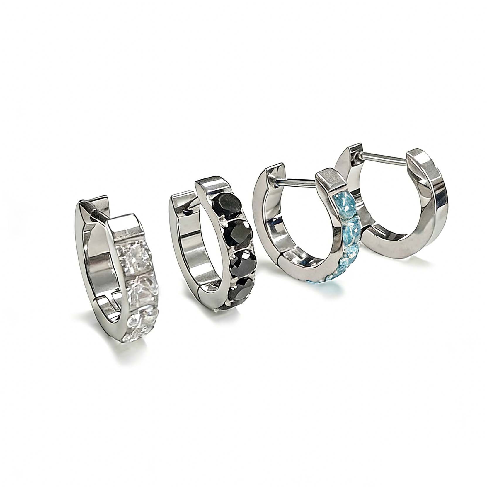F136 Titanium D-Shape Half CZ Hoop 1 Ear Stud Helix Cartilage Piercing